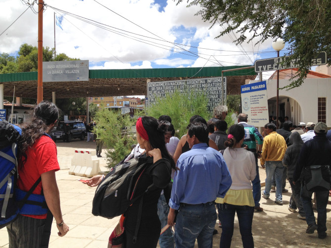 People waiting in the line to cross from Argentina to Bolivia